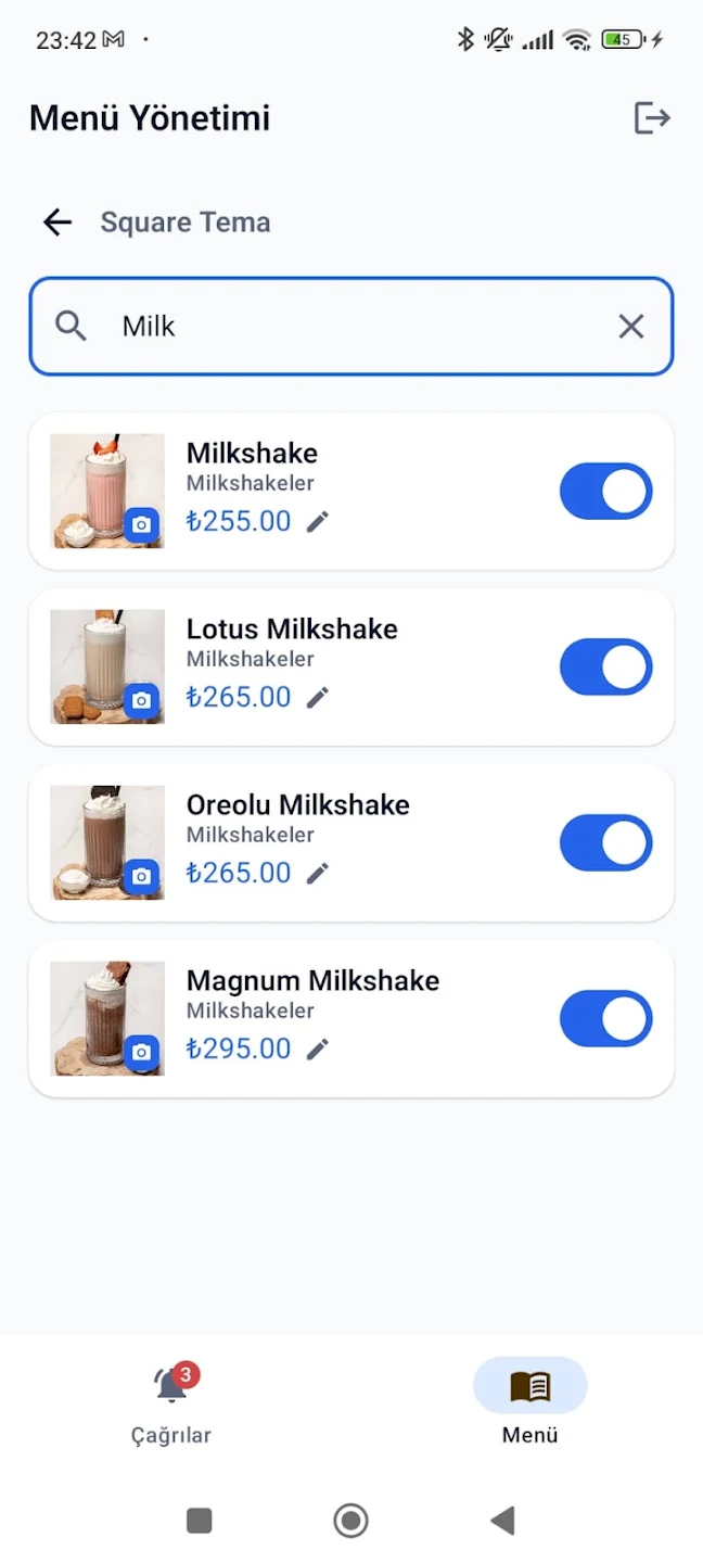 Quick price updates and stock management via in-menu product search